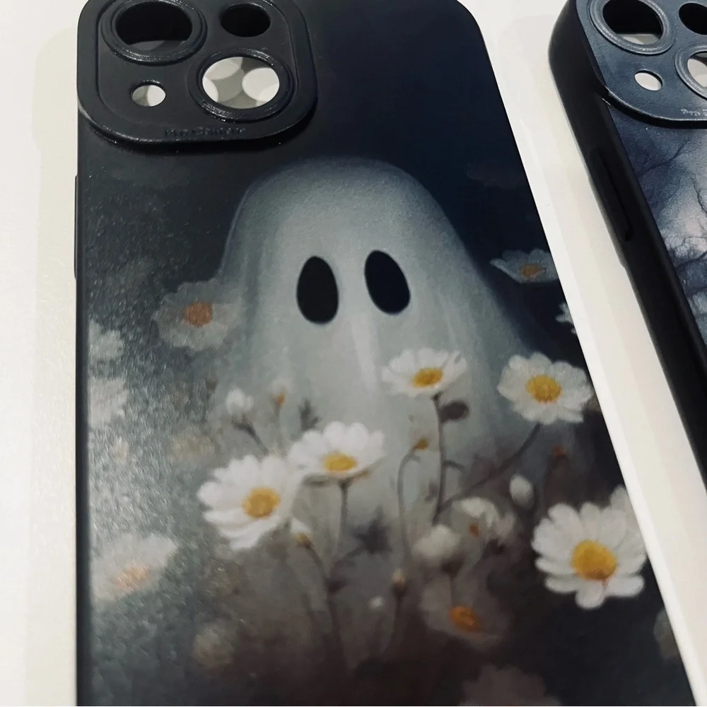 TWO iPhone 13 Mini Flexible Spooky Witchy Ghost Halloween Black Phone Case - Picture 8 of 11